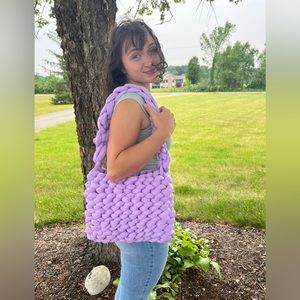 Handmade Crotchet Jumbo Yarn Lavender Handbag